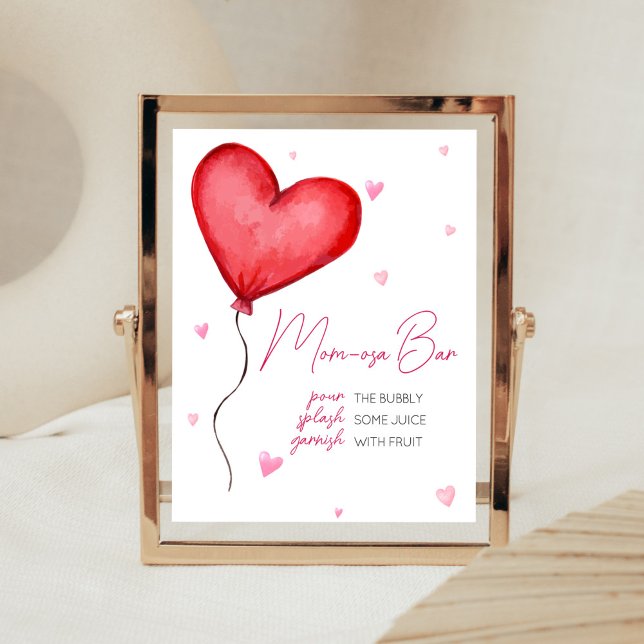 Poster Pequeno Namorados Vermelho Mãe Bar Osa (Minimalist Little Sweetheart Baby Shower Mom Osa Bar Sign)