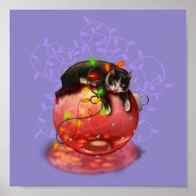 Poster Pequeno Natal Luzes de Gato Garland Magia de inver (Frente)