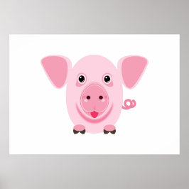 Poster Pequeno porco rosa feliz e fofo