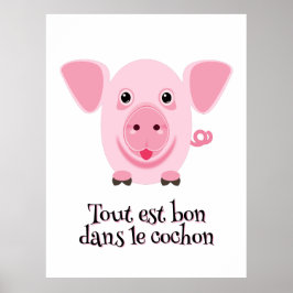 Poster Pequeno porco rosa feliz e fofo
