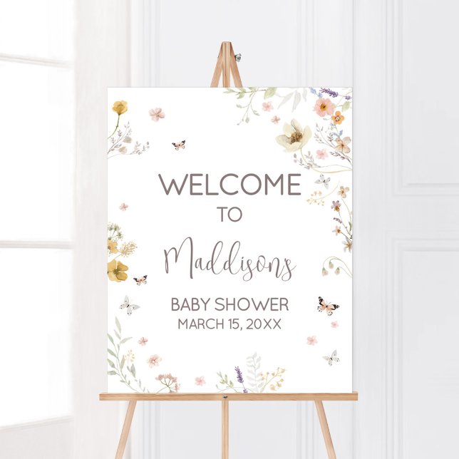 Poster Pequeno Primavera de Flor Selvagem (Botanical Spring Little Wildflower Baby Shower Welcome Sign)