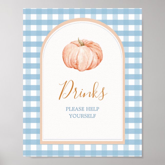 Poster Pequeno Pumpkin Boho Blue Gingham Bebendo Sinal (Frente)
