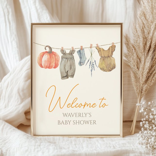Poster Pequeno Pumpkin Fall Clothes Girl Welcome Sinal (Criador carregado)