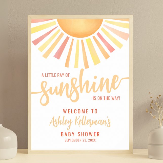 Poster Pequeno Raio De Sinal De Boas-Vindas Do Chá de fra (Little Ray Of Sunshine Baby Shower Welcome Sign)