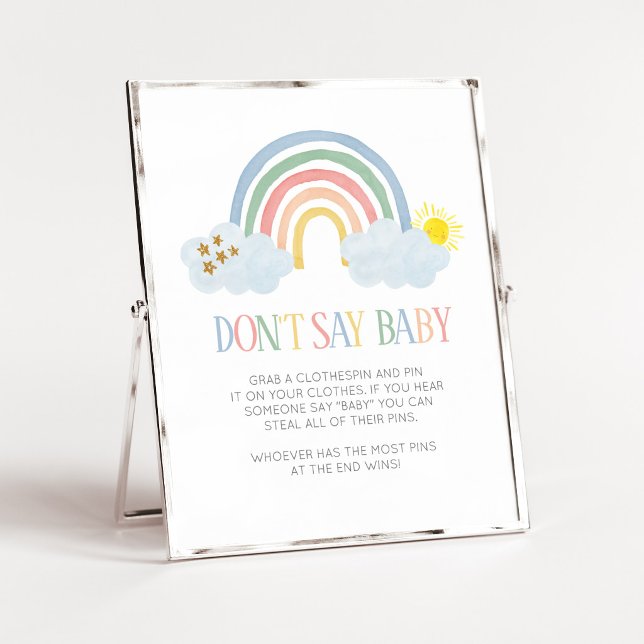 Poster Pequeno Raio de Sol Arco-íris Não Diga Sinal de Be (Rainbow Baby Shower Don't Say Baby Sign)