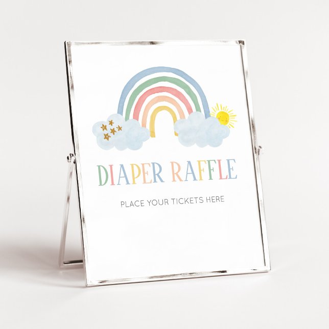 Poster Pequeno Raio de Sol Arco-íris Sinal de Rifas de Fr (Rainbow Baby Shower Diaper Raffle Sign)