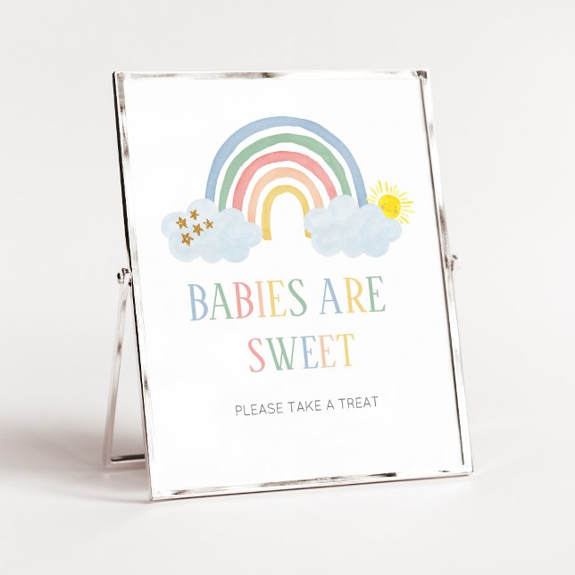 Poster Pequeno Raio de Sol Bebês são Doce Sinal (Rainbow Baby Shower Babies are Sweet Sign)