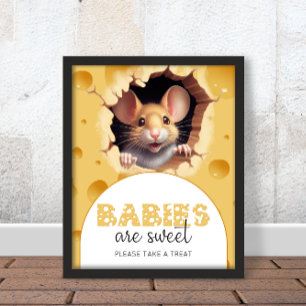 Poster Pequeno rato em queijo Os bebês são doces