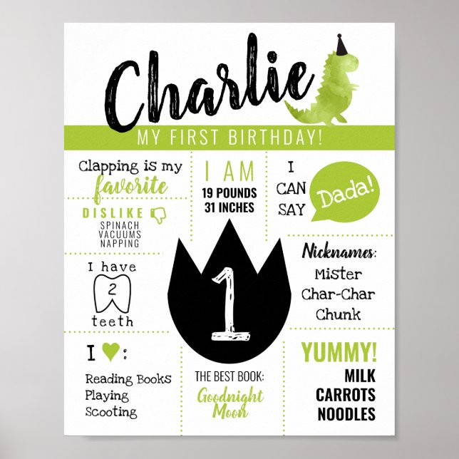 Poster Pequeno Tema Dino Dinossauro Stomp e Chomp Verde (Frente)