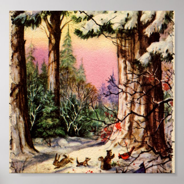 Pôster Pequenos animais na neve (Frente)