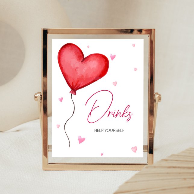 Poster Pequenos Bebidas Vermelhas De Namorados (Minimalist Little Sweetheart Baby Shower Drinks Sign)