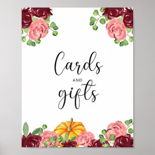 Poster pequenos cartões de abóbora e chá de fraldas de pr