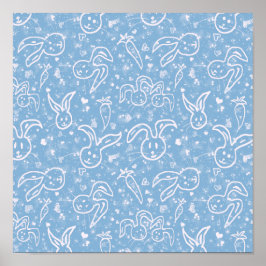 Poster Pequenos Corações e Bunnies - padrão transparente.