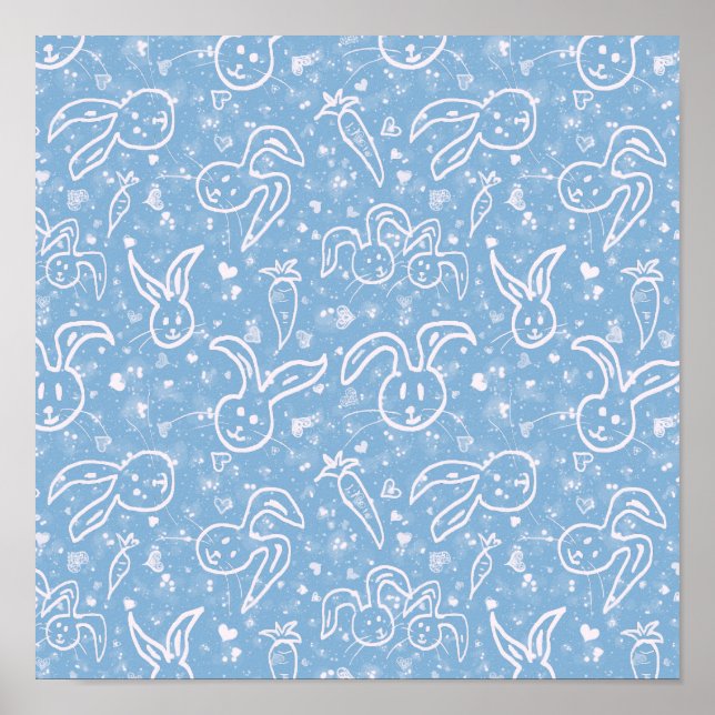 Poster Pequenos Corações e Bunnies - padrão transparente. (Frente)
