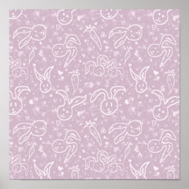 Poster Pequenos Corações e Bunnies - padrão transparente.