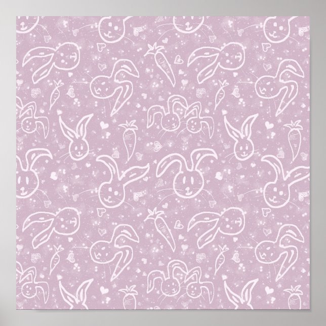 Poster Pequenos Corações e Bunnies - padrão transparente. (Frente)