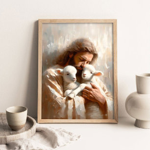 Poster Pequenos Cordeiros, Arte Cristã Digital, Jesus Res