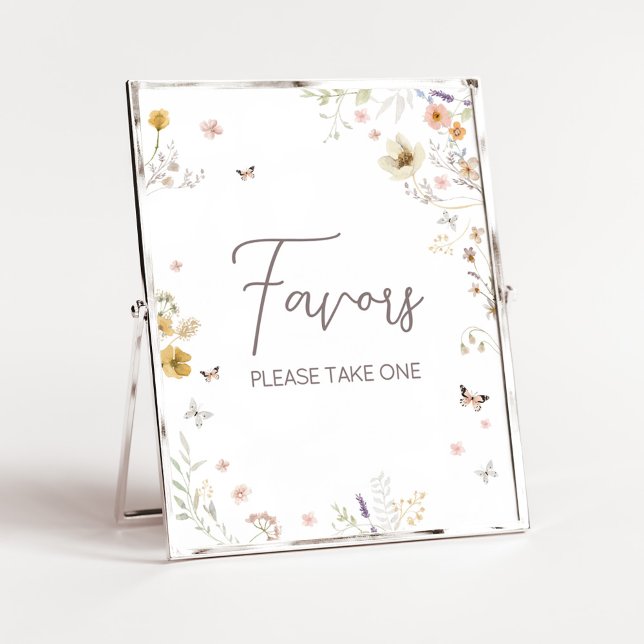 Poster Pequenos Favores de Primavera Botânica de Flor Sel (Botanical Spring Little Wildflower Baby Shower Favors Sign)