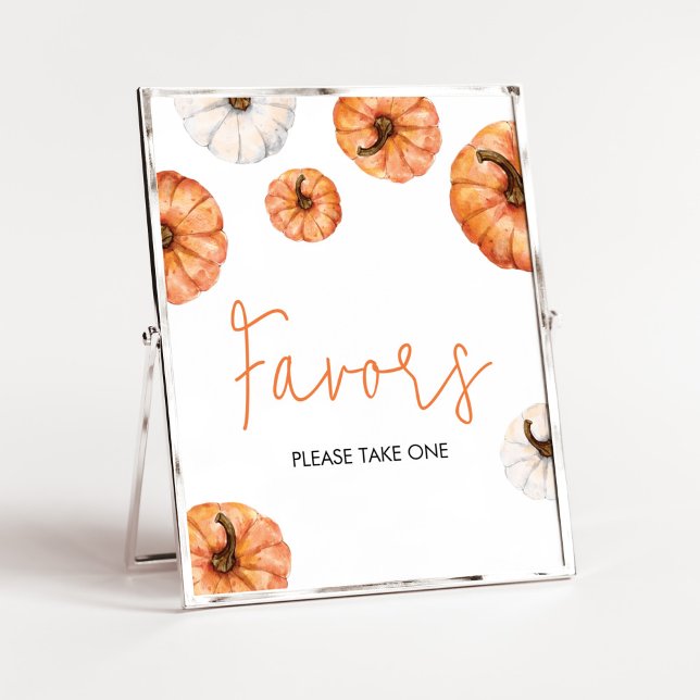 Poster Pequenos Favoritos de Chá de fraldas de Abóbora Mi (Minimalist Pumpkin Baby Shower Favors Sign)
