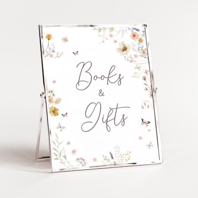 Poster Pequenos Livros de Primavera de Flores Selvagens e (Botanical Spring Little Wildflower Baby Shower Books and Gifts Sign)