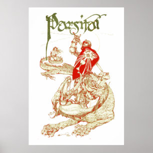 Poster PERCEVAL COMBATENDO DRAGÃO, BUSCA SANTO GRAAL Fant