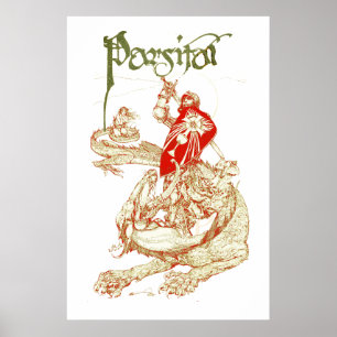 Poster PERCEVAL COMBATENDO DRAGÃO, BUSCA SANTO GRAAL Fant