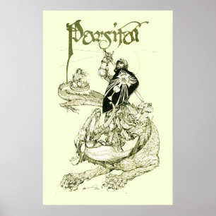 PÔSTER PERCEVAL LUTANDO CONTRA DRAGÃO, BUSCA SANTO GRAAL