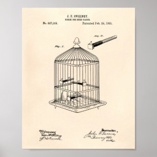 Pôster Perch For Bird Cages 1891 Patent Art Old Peper
