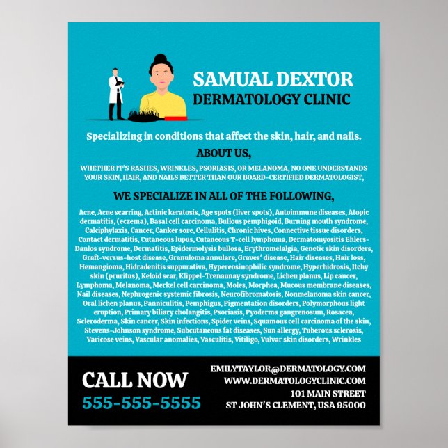 Poster Perda De Cabelo, Dermatologista, Clínica Dermatoló (Frente)