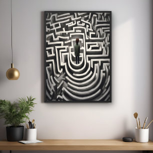 Poster Perdida na Arte Abstrato de Maze Preta-e-Branca
