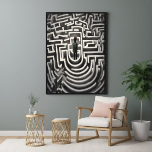 Pôster Perdida na Arte Abstrato de Maze Preta-e-Branca