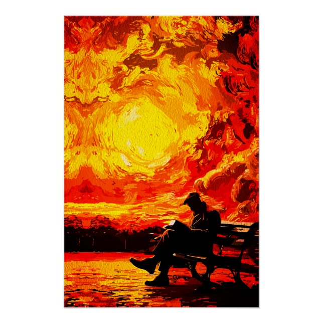 Pôster Perdido em Pensamento – Reflexo Surreal do Pôr do  (Frente)