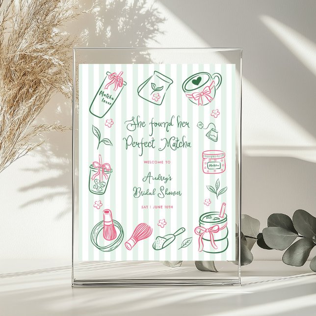 Poster Perfect Matcha Stripes Bridal Shower Welcome Sign (Criador carregado)