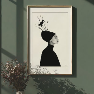 Poster Perfil Serene: Retrato de Moda Raven & Ramificaçõe
