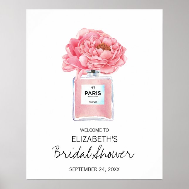 Poster Perfume Peônias Rosa Bridal Shower Boas-Vindas Flo (Frente)