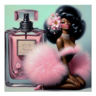 Pôster Perfume Rosa Pin-Up Preto da Elegância Vintage
