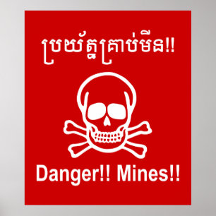 Pôster Perigo!! Minas!! ☠ cambojano do sinal do Khmer d
