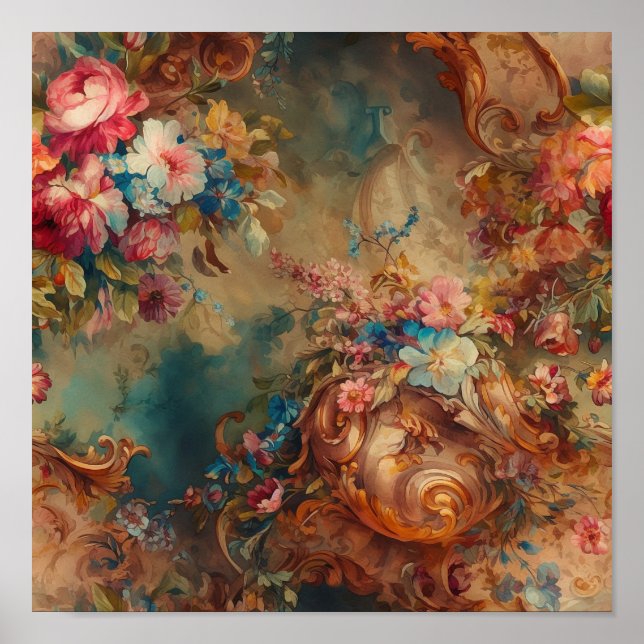 Poster Período de Rococo do ornamentado Floral (Frente)