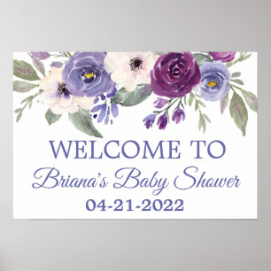 Poster Periwinkle Fuchsia Chá de fraldas Floral Welcome