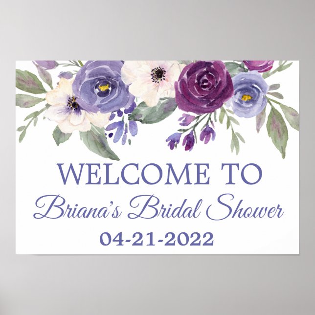 Poster Periwinkle Fuchsia Chá de panela Floral Welcome (Frente)