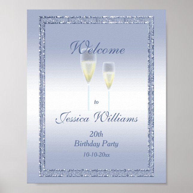Poster Periwinkle Glitter & Champagne Flutes Aniversário (Frente)