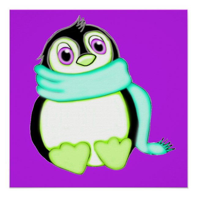 Pôster Perky Penguin Purple Poster (Frente)