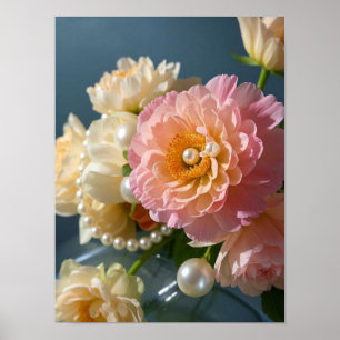 Poster Pérolas com flores rosadas