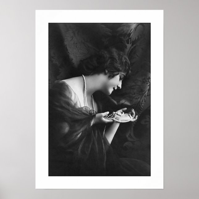 Pôster pérolas de ornamentado preto e branco deco (Frente)