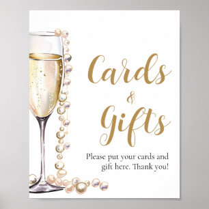 Poster Pérolas Douradas e Cartões de Champanhe Prosecco e