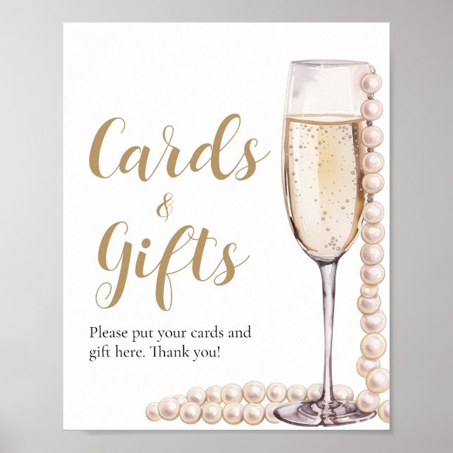 Poster Pérolas Douradas e Cartões de Champanhe Prosecco e (Frente)