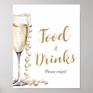 Poster Pérolas Douradas e Comidas de champanhe Prosecco e