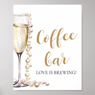 Poster Pérolas Douradas Elegantes e Sinal de Bar de Café 