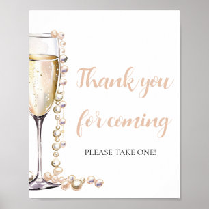 Poster Pérolas e Prosecco Obrigado por vir assinar
