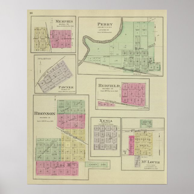 Pôster Perry, Memphis, Pawnee, Bronson, Redfield, Kansas (Frente)